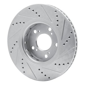 Acura RLX Brake Rotor (1) - Front Left - R1 Concepts - Drilled & Slotted - Silver - `14-`20